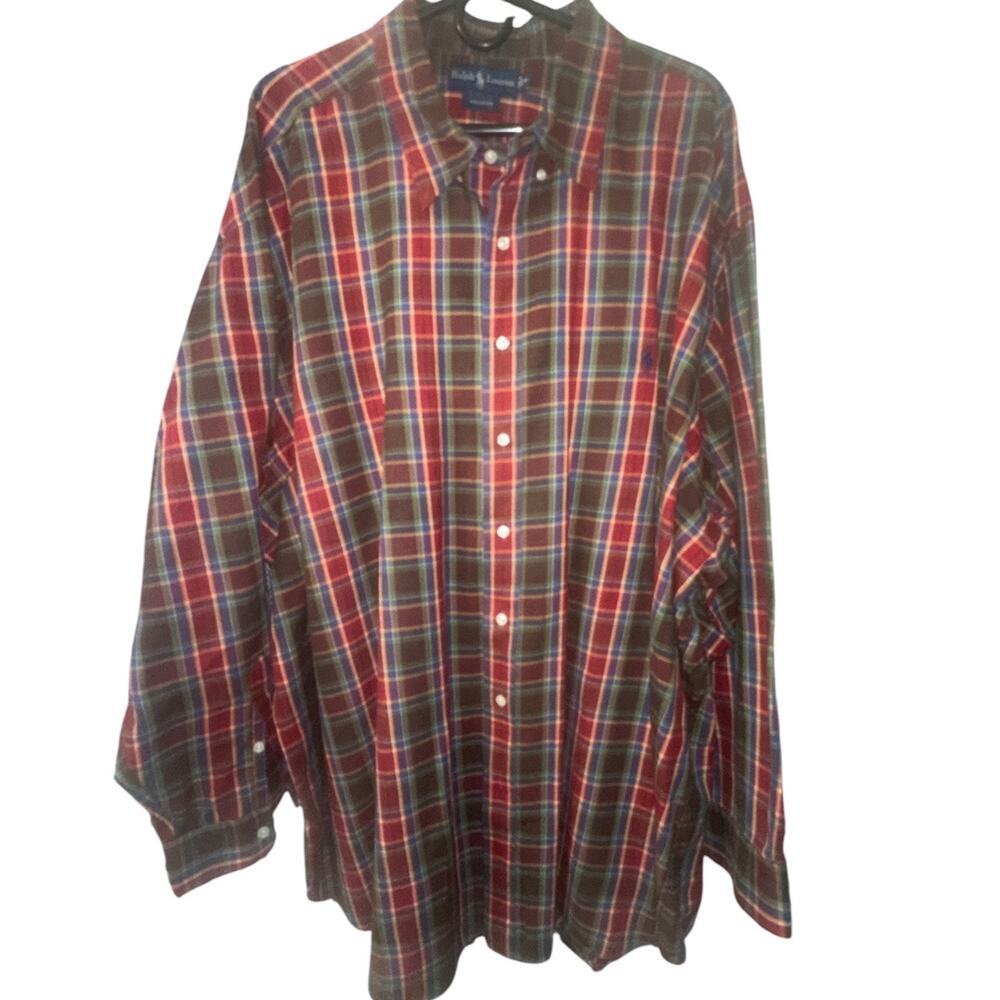Ralph Lauren Mens 4XB Big Tall Plaid Button Down Shirt Red Blue Green Cotton